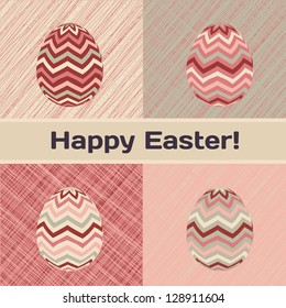 Colorful Easter card design with eggs and banner.