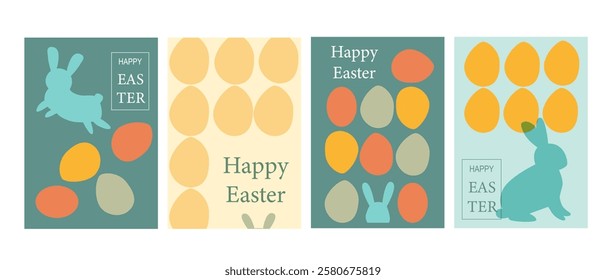 Colorful easter card designs with bunnies and eggs.