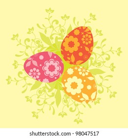 Colorful easter card template painted eggs and floral ornaments