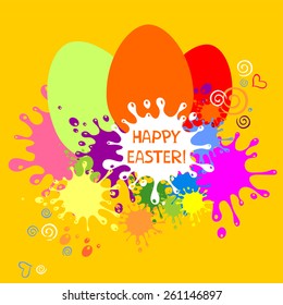Colorful Easter card. Yellow blots background. Vector Illustration 