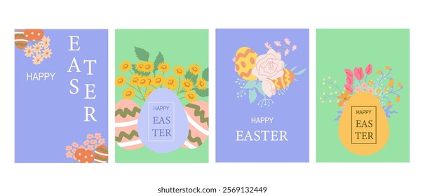 Colorful easter cards with floral designs and happy easter greetings.