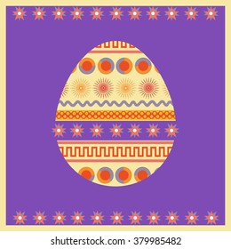 Colorful Easter day egg greeting card. Isolated egg, ornament. Decorative element for Happy Easter day design, Passover, Pesach holiday card, poster background, web design. Vector Illustration.