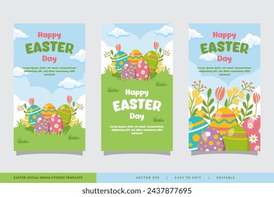 Colorful easter day social media stories collection for promotion