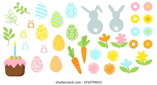 Colorful easter decor set. Isolated on white background