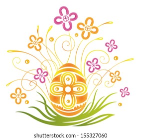 Colorful easter decoration easter egg with flowers.