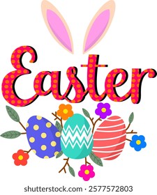 Colorful Easter decoration transparent background.