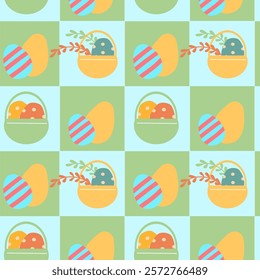Colorful easter egg and basket patterns for festive design and decoration.