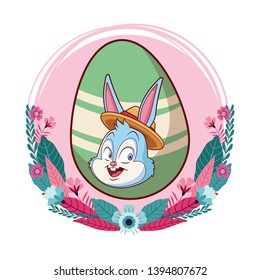 Colorful easter egg bunny portrait floral wreath round frame
