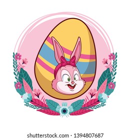 Colorful easter egg bunny portrait floral wreath round frame