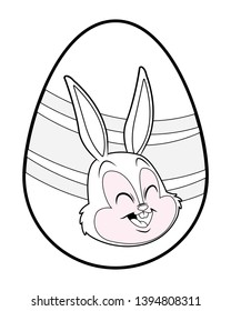 Colorful easter egg bunny portrait black and white