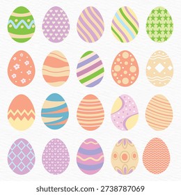Colorful Easter Egg Collection Set with Decorative Patterns, Flat Vector Illustration Isolated on White Background