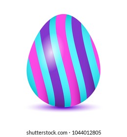 Colorful Easter egg with colored shadow, isolated on white background. Purple, azure and pink colors. Vector illustration