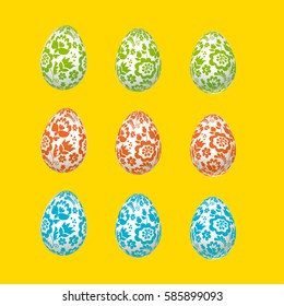 Colorful Easter egg decoration vector illustration. floral folk-style decor on christian resurrection symbol. spring life icon in simple decorative style