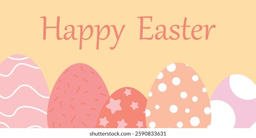 Colorful Easter Egg Design with Festive Decoration and Happy Greeting. Illustration featuring decorative Easter eggs on a pastel background conveying Easter celebration and joy.