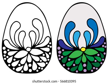 Colorful Easter egg with flower for coloring book for adult and design elements. Can be used for card, invitation, posters, texture backgrounds, placards, banners.