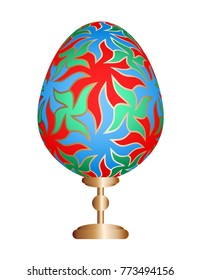 Colorful easter egg with gold floral pattern.