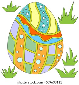 Colorful Easter Egg and Grass Collection isolated over white background