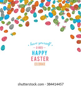 Colorful easter egg isolated on white background. Vector illustration for bright seasonal design. Many color food. Abstract holiday frame and border. Greeting ostern decoration. April paint style.