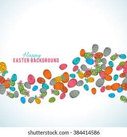 Colorful easter egg isolated on white background. Vector illustration for bright seasonal design. Many color food. Abstract holiday frame and wave border. Greeting ostern decoration. April paint style