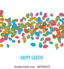 Colorful easter egg isolated on white background. Vector illustration for bright seasonal design. Many color food. Abstract holiday frame and wave border. Greeting ostern decoration. April paint style