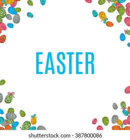 Colorful easter egg isolated on white background. Vector illustration for bright seasonal design. Many color food. Abstract holiday frame and border. Greeting ostern decoration. April paint style.