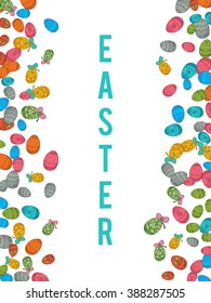 Colorful easter egg isolated on white background. Vector illustration for bright seasonal design. Many color food. Abstract holiday vertical frame border. Greeting ostern decoration. April paint style