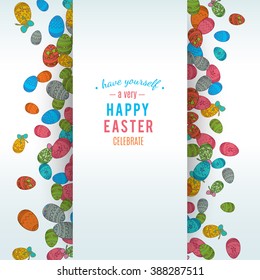 Colorful easter egg isolated on white background. Vector illustration for bright seasonal design. Many color food. Abstract holiday stripe frame border. Greeting ostern decoration. April paint style.