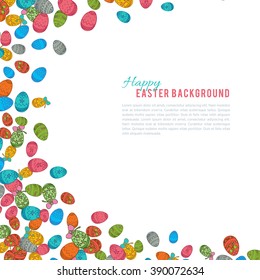 Colorful easter egg isolated on white background. Vector illustration for bright seasonal design. Many color food. Abstract holiday frame and down border. Greeting ostern decoration. April paint style