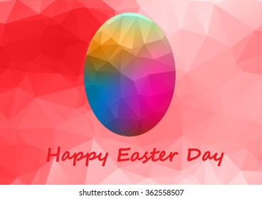 Colorful Easter egg on abstract geometric background with triangle polygons.