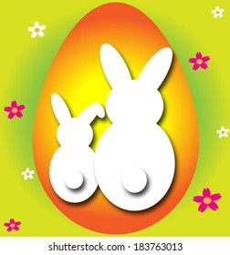 Colorful easter egg with paper bunnies