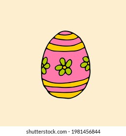 Colorful Easter egg with a pattern. Doodle. Vector. Hand-drawn illustration.