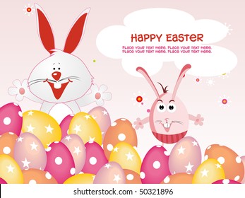 colorful easter egg with rabbit and cartoon
