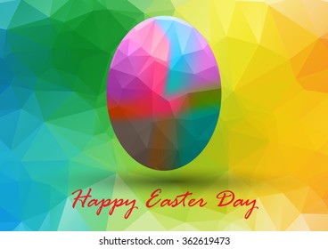 Colorful Easter egg with rainbow on abstract geometric background with triangle polygons.
