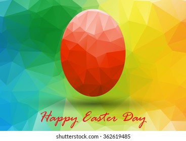 Colorful Easter egg with red on abstract geometric background with triangle polygons.