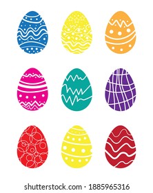 Colorful easter egg set collection isolated icons. Happy easter vector illustration.