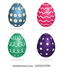 Colorful Easter Egg Vector Set – 3D Realistic Decorative Eggs Isolated on White Background. Happy Easter Festive Holiday Design Elements