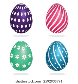 Colorful Easter Egg Vector Set – 3D Realistic Decorative Eggs Isolated on White Background. Happy Easter Festive Holiday Design Elements