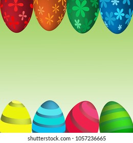 Colorful Easter eggs arranged in the upper and lower edges.