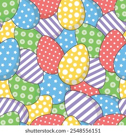 Colorido fondo de huevos de Pascua. Patrón sin fisuras de Vector para textiles, Fondos de pantalla y decoración festiva. T