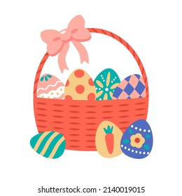 Colorful easter eggs in the basket