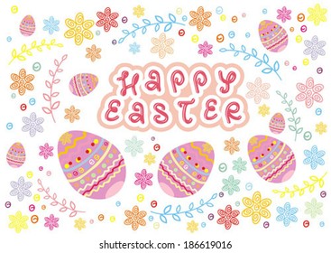 colorful easter eggs and branch with flowers, vector illustrations