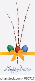 Colorful easter eggs and branch of willow