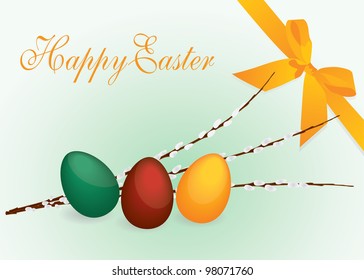 Colorful easter eggs and branch of willow