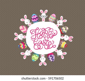 Colorful Easter eggs and bunny around the globe