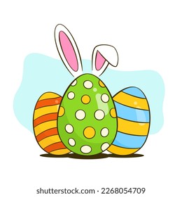 Colorful Easter eggs with bunny ears. Easter greeting card concept. Cartoon. Vector illustration. Isolated on white background