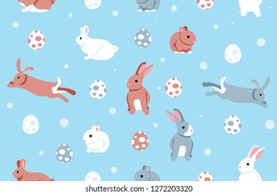 Colorful Easter Eggs Bunny Seamless Background Pattern