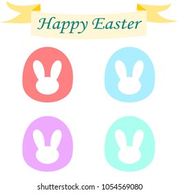 Colorful Easter eggs with bunny silhouette on it on white background with text " Happy Easter". Vector
