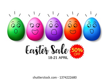 Colorful Easter eggs character design. Happy Easter holiday concept. Illustration isolated on white background.