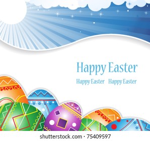 Colorful Easter eggs and a clear spring sky