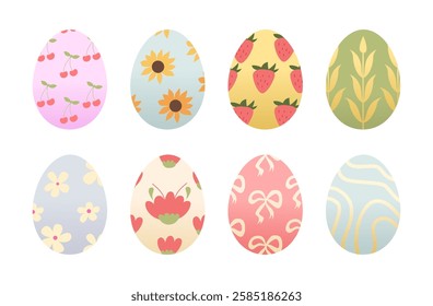 Colorful Easter eggs collection. Design elements for spring religious traditional holiday. Vector flat illustration.